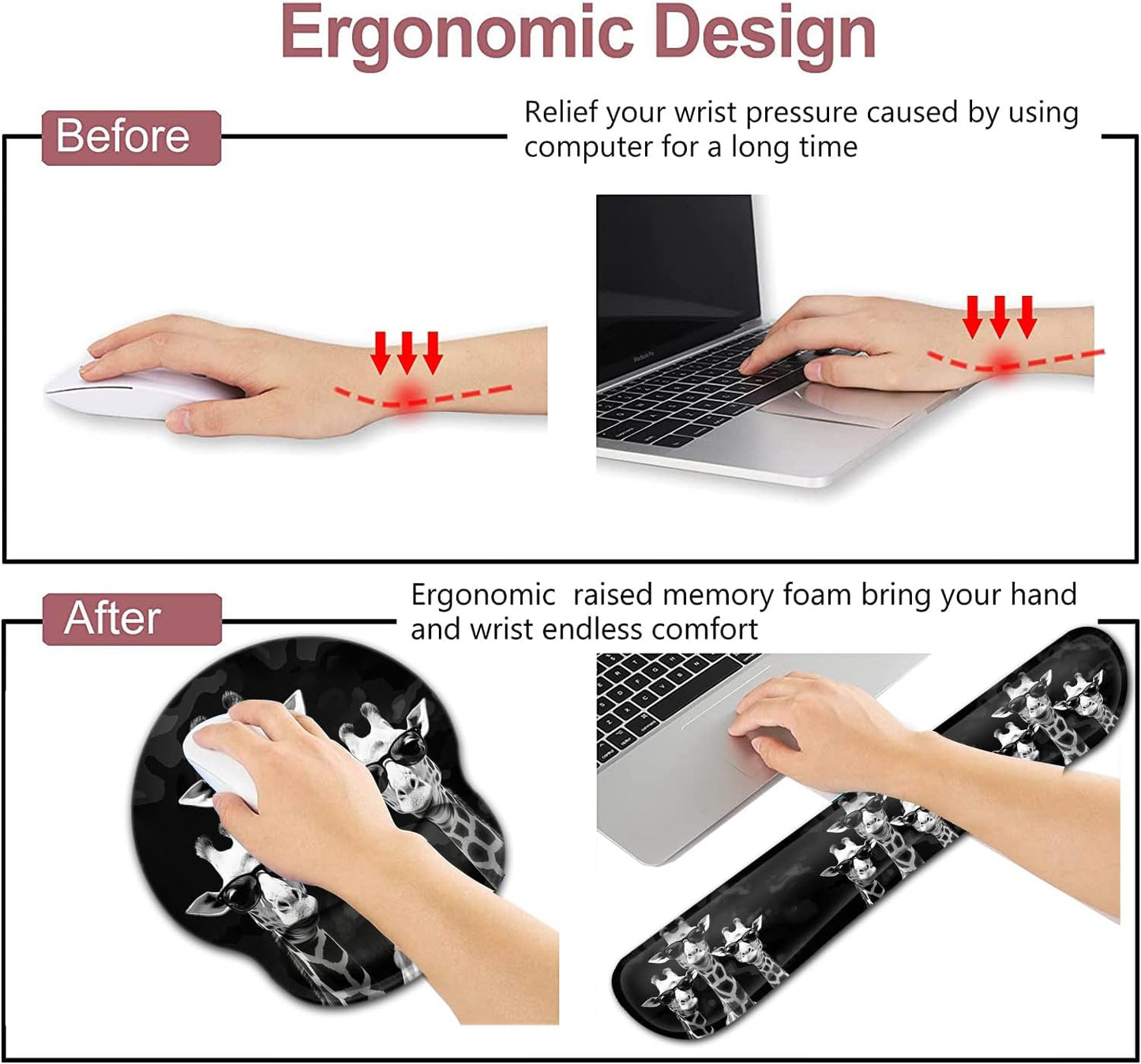 Mouse Pad with Wrist Support, Ergonomic Gel Mouse Pad Beautiful Flowers,Pink Hyacinths on Wood Panel，Non-Slip Durable, Memory Foam Keyboard Wrist Rest, Suitable for Office Typing Games