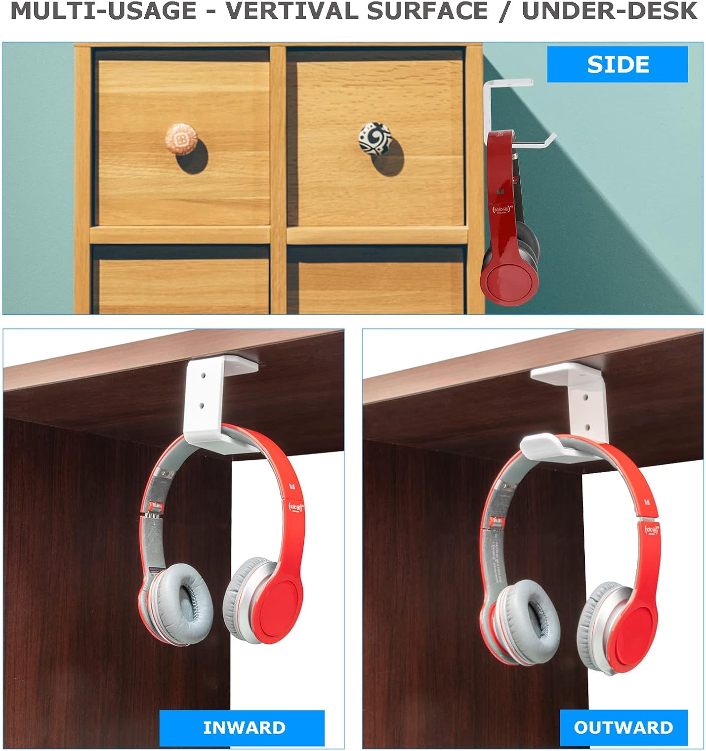Cosmos 2 Pcs Headphone Hanger Mount Under-Desk Headset Hanger Hook Earphone Holder Wall Mount Hooks with Adhesive Tape & Screw Set Compatible with PC Gaming DJ Headset, Acrylic (Solid Black)