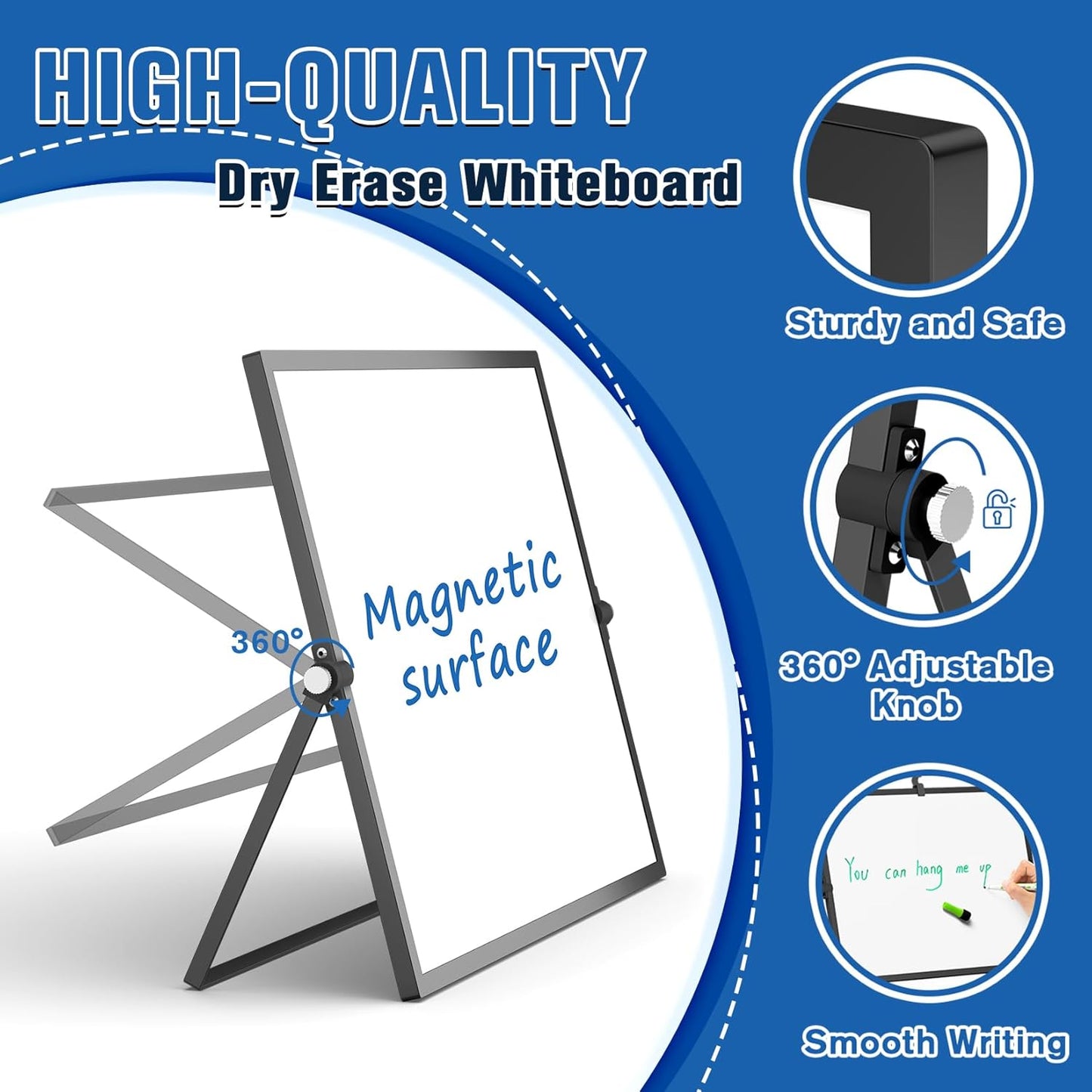 Grtard Dry Erase Magnetic White Board, 16''x12'' Double-Sided Desktop Whiteboard with Stand, Portable Small Whiteboard Set, Dry Erase Board for to-Do Lists, Planning & Office, Home