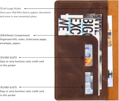 Robrasim Leather Cover for 6"x9" Steno Notebook, Leather Folio Cover Compatible with 6x9 Spiral Steno Pads, A5 Notebook Organizer with Pen Loop - Brown