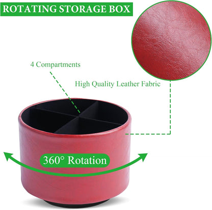 Round Leather Art Supply Organizer,Remote Control Holder,360 Degree Rotating,Multi-Functional Pencil Holder,4 Compartments Desktop Stationary Organizer(1-Fractal Flower) | Round - Colors C