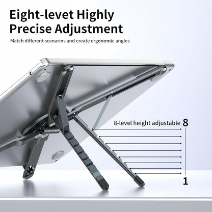 Portable Laptop Stand for Desk, 3-in-1 Adjustable Holder for MacBook, 8-Level Height & Angle, Aluminum Alloy Desktop Stand, Compatible with 4-13” iPhone, 10-16” Laptops & Tablets(Gray)