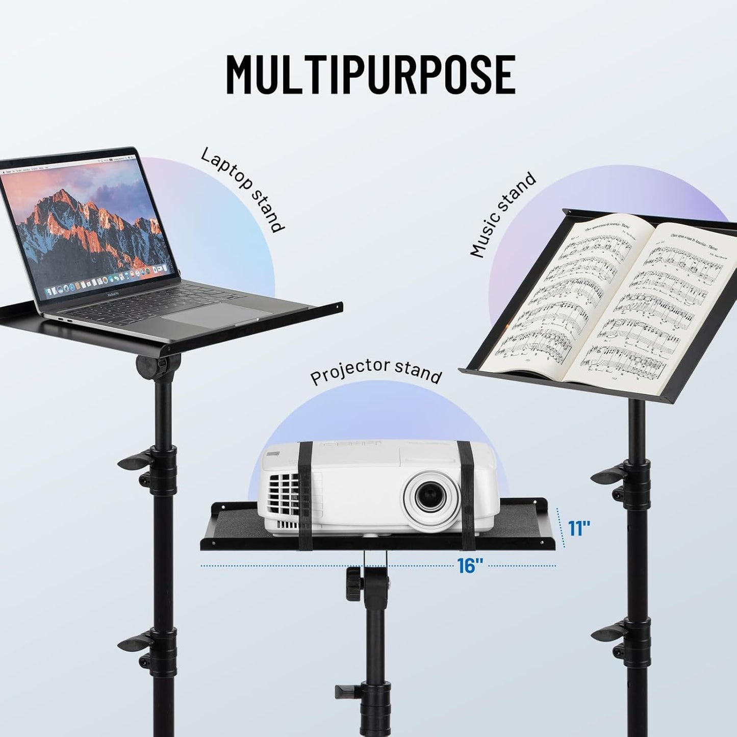 CAHAYA Projector Tripod Stand Adjustable: Height 29 to 65in Projector with Casters Universal Laptop Stand Portable Multifunctional DJ Rack Stand for Outdoor Movies Computer Book DJ Equipment CY0332