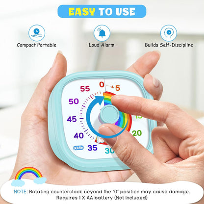 HIPPIH Visual Timer for Kids - 60 Minute Pomodoro Timers for Classroom Kitchen Office, Countdown Kids Timer Clock with Rainbow Disk, Desk Time Management Tool for Toddler with Silent Operation, Blue