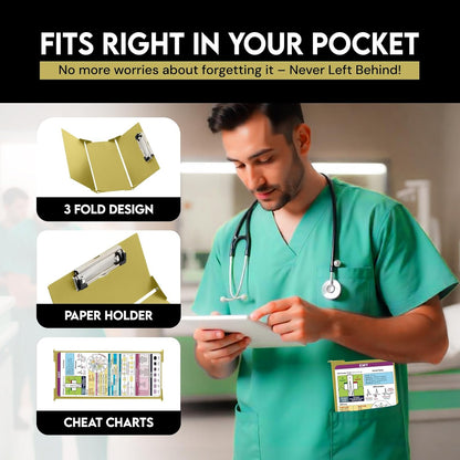 Nursing Clipboard Foldable with Medical Edition Cheat Sheets, 3 Layers Aluminum Foldable Clipboard for Nursing, Notepad for Students, Nursing School Essentials (Black)