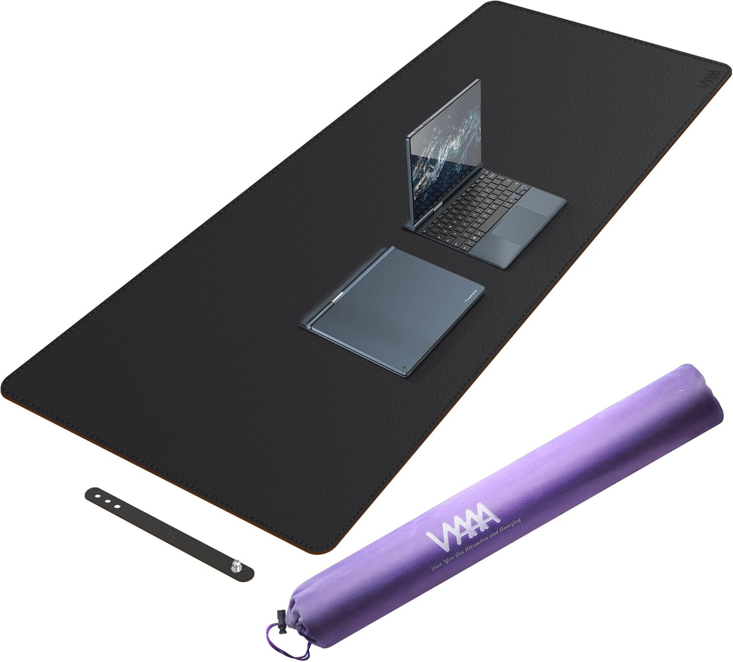 Vyaaa PU Leather & Cork Desk Mat, 39.4"x15.7" Dual Sided Computer Desk mat, Waterproof Large Mouse Pad, Non-Slip Office Desk pad, Office Desk Protector for Work/Gaming/Home (Black)