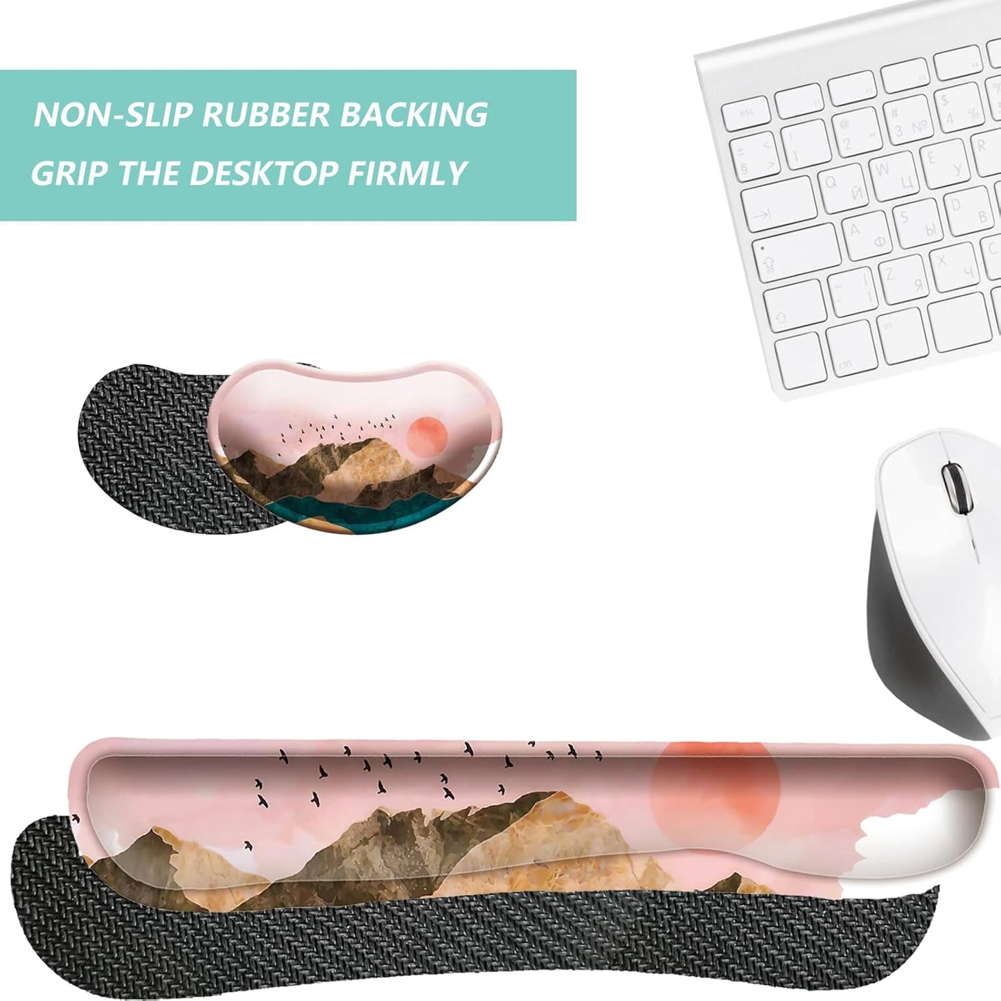 Keyboard Wrist Rest Mouse Wrist Support Set, Memory Foam Wrist Rest Pad for Computer Laptop Keyboard Mouse, Ergonomic Wrist Cushion Support for Typing Pain Relief, Gaming Home Office, Flowers Grass