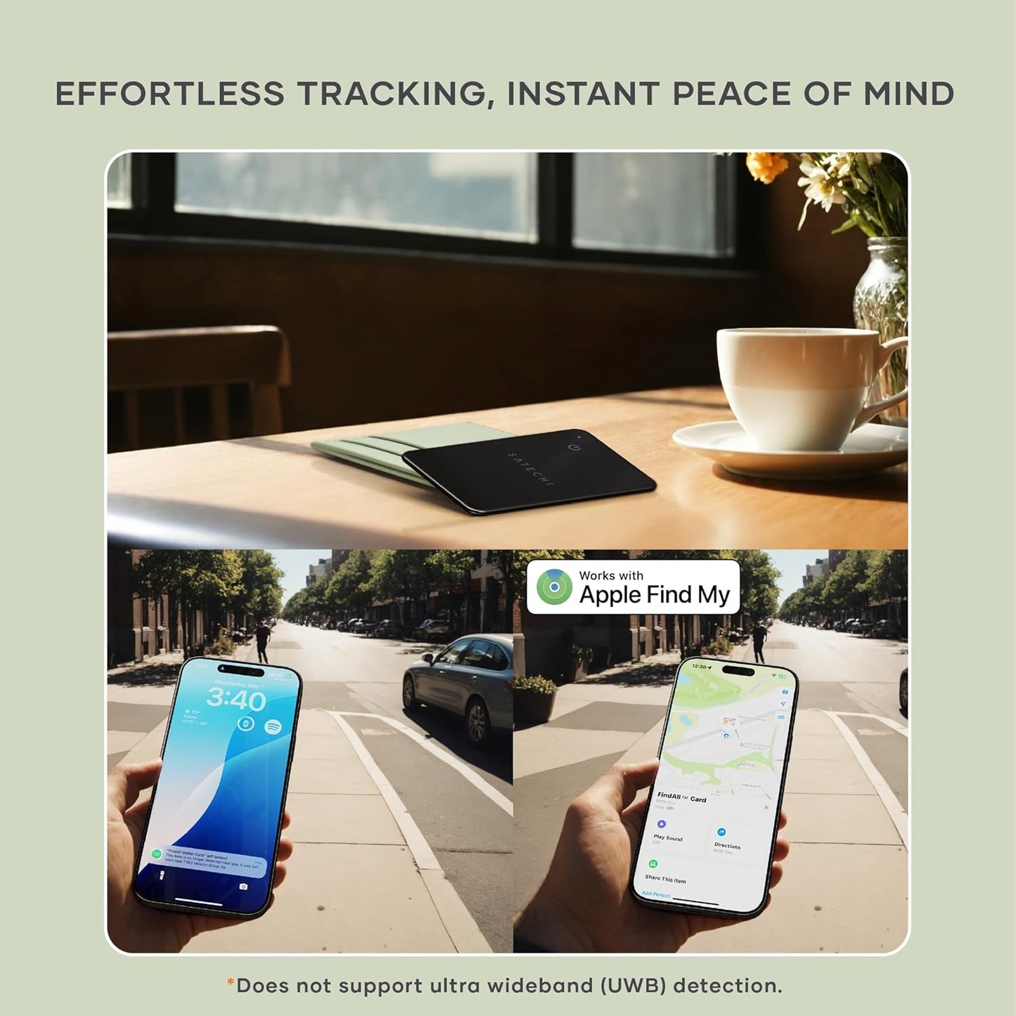 Satechi FindAll Wallet Card with Find My, Wallet Tracker Card with Left Behind Notification, Sound Alert and Wireless Charging, Works with iPhone, iPad, Mac – Black