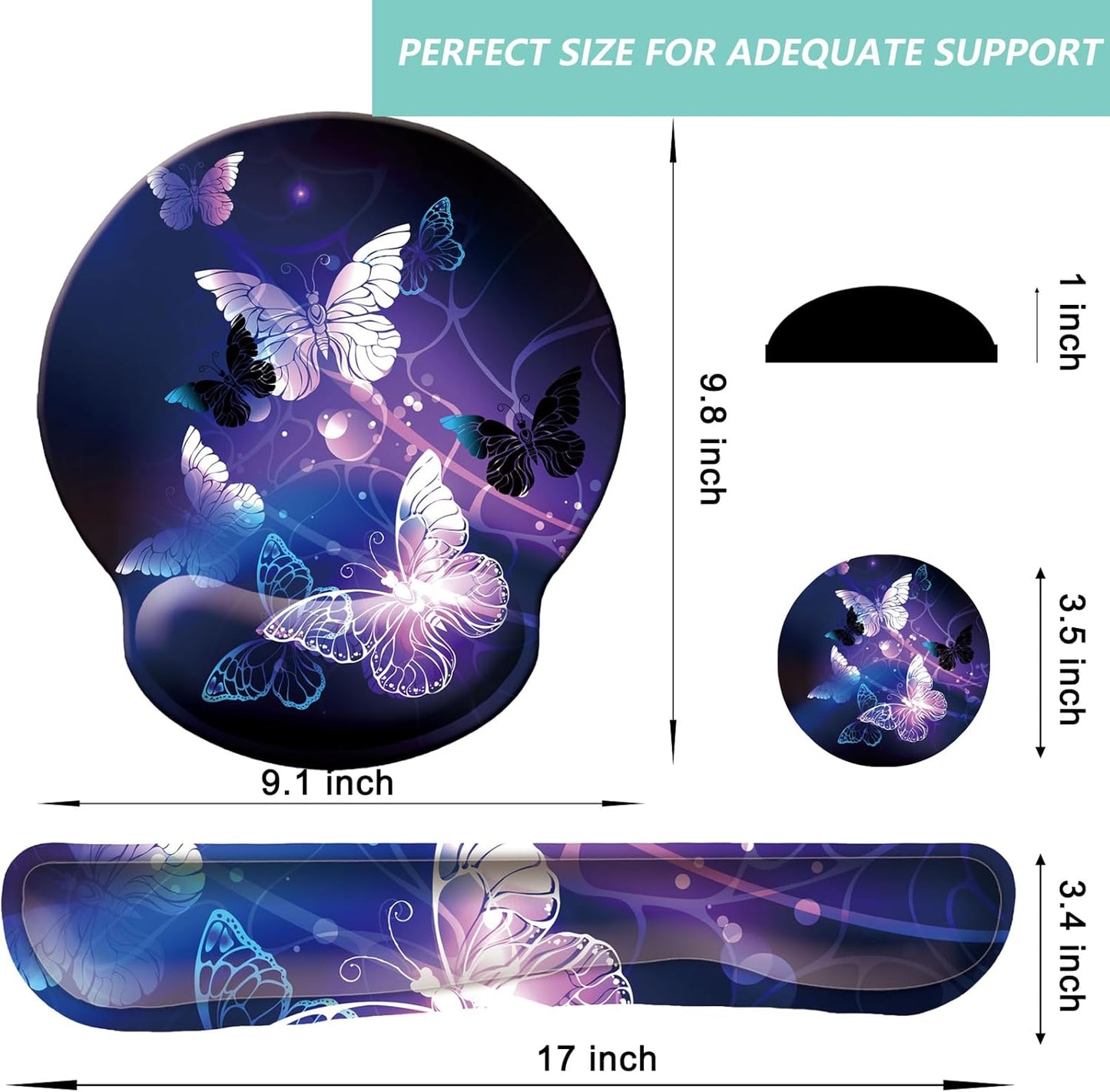 Keyboard Wrist Rest Pad Mouse Pad with Wrist Support Set of 3, Mousepad with Non-Slip Rubber Base, Ergonomic Memory Foam Mouse Wrist Cushion Support for Home Office Laptop Computer Gaming, Forest