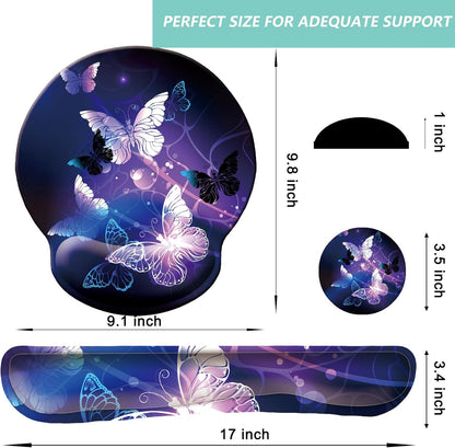 Keyboard Wrist Rest Pad Mouse Pad with Wrist Support Set of 3, Mousepad with Non-Slip Rubber Base, Ergonomic Memory Foam Mouse Wrist Cushion Support for Home Office Laptop Computer Gaming, Forest