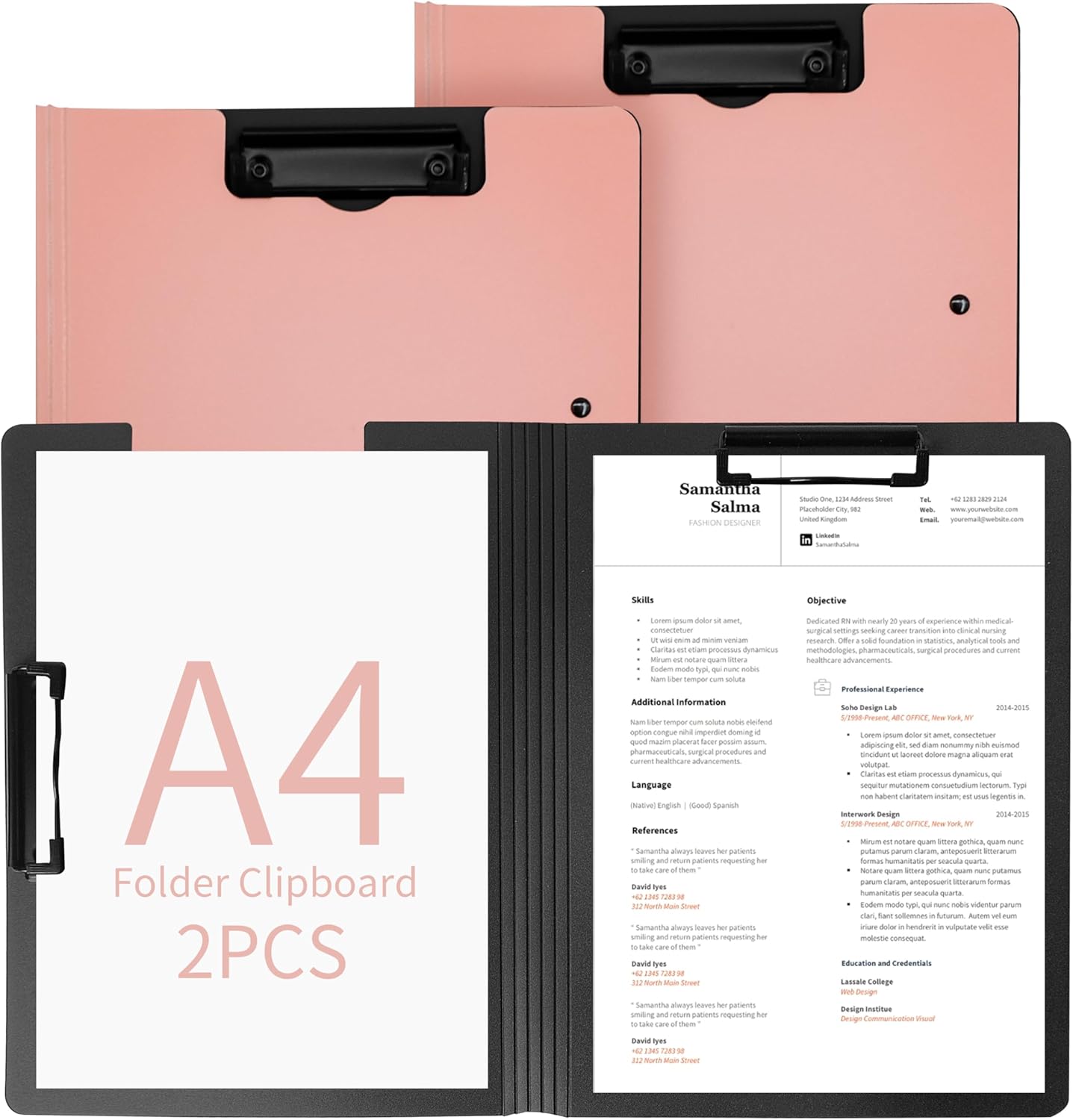 souG 4Pcs Clipboard Foldable,360°Cover Folder Clipboard Plastic Clipboards with Double Low Profile Clip,File Folder Storag Clipboards for A3 A4 Paper, Clip Boards for Office School Supplies (4 Colors)