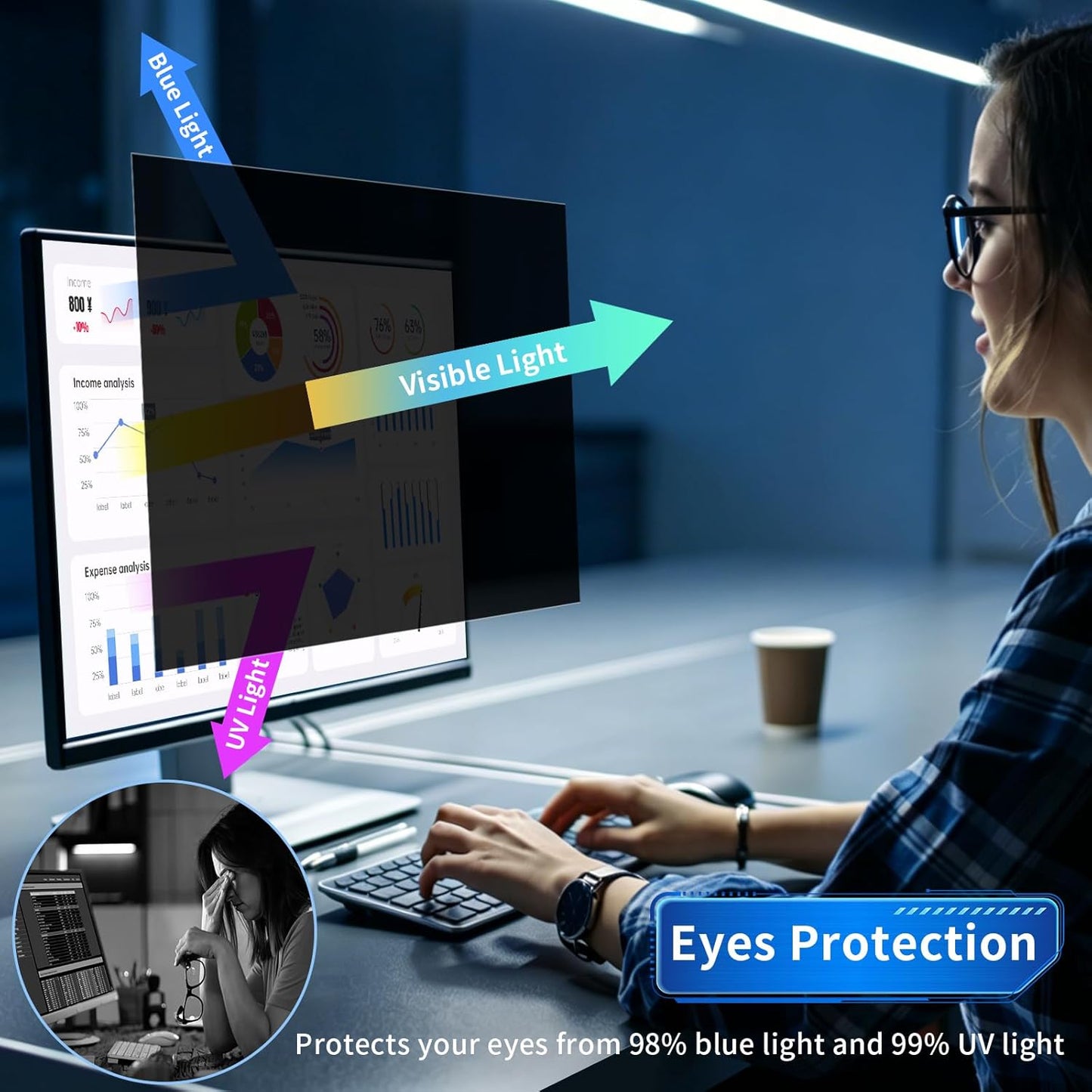 2 Pack- 27 Inch Curved Computer Privacy Screen Filter for 16:9 Widescreen Computer Screen Protector Computer Screen Privacy Shield Anti Glare and Blue Light