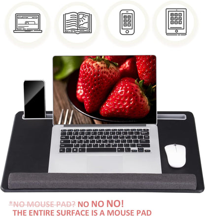 Extra Large Lap Laptop Desk - Full PU Material Mouse Pad Gaming Tray - Portable LapDesk with Phone Holder & Wrist Rest for Notebook, MacBook, Tablet, Bed, Sofa(Black, Fit Up 17.3-in Laptops)