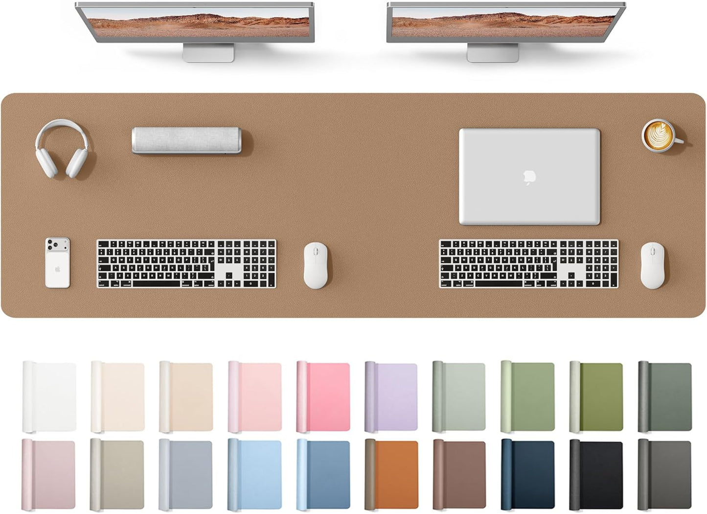 YSAGi Leather Desk Pad Protector, Office Desk Mat, Large Mouse Pad, Non-Slip PU Leather Desk Blotter, Waterproof Laptop Desk Writing Pad for Office and Home (23.6" x 13.8", Eggshell) - Colors A