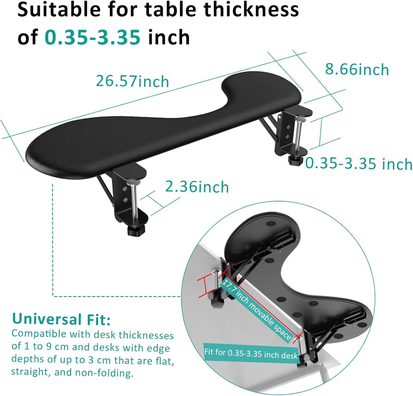 eulps Foldable Arm Rest for Desk, Clamp-On Desk Arm Support Pad with Soft PU Leather Cushion, Ergonomic Wrist & Forearm Rest for Computer Typing, Mouse Use, Gaming, Home Office
