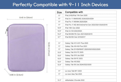 Dadanism 9-11" Tablet Sleeve Bag Carrying Case for iPad (A16) 11th Gen 11", iPad 10th Gen 10.9" Air 5/4, iPad Air M4/Pro 11", iPad 9/8/7th, Galaxy Tab A11+ Plus 11", Remarkable 2 10.3", Black