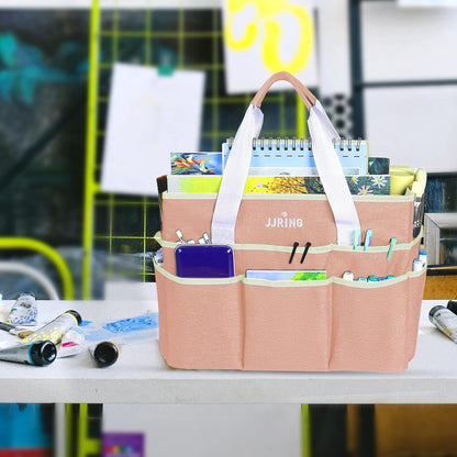JJRING Craft Organizer Tote Bag for Art Storage, Caddy with Multiple Pockets, Bluish Green Sewing Bag for Scrapbooking, School, Medical, and Office Supplies