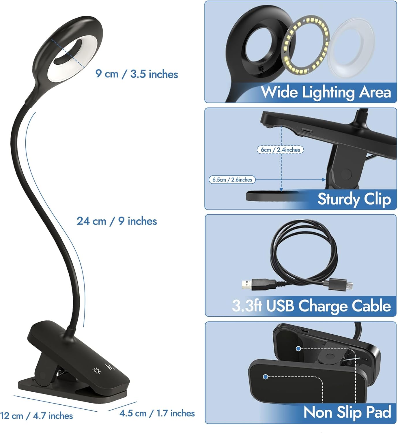 CUHIOY Rechargeable Clip on Reading Light for Bed, Battery Desk Lamp, 5 Color 5 Brightness & Touch Control Headboard Lamp, Large Clamp Lamp with Flexible Neck, Eye Protect LED Bedside Light, Pink