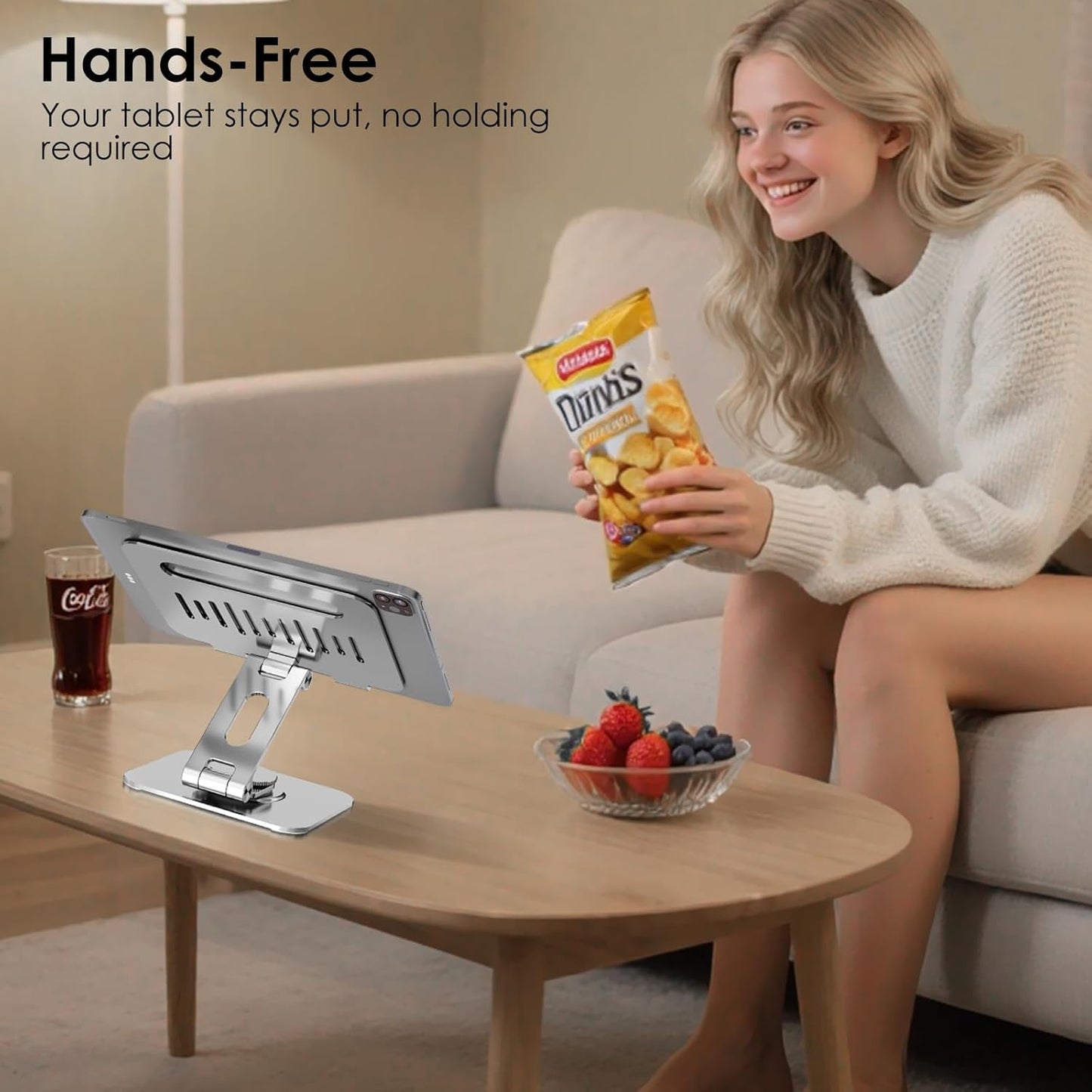Tablet Stand for Desk, 360° Rotating iPad Stand, Aluminum Adjustable & Foldable iPad Holder, Compatible for iPad Pro Air Mini Surface Pro Samsung Galaxy Tabs Kindle, 4-12.9 inch, Silver