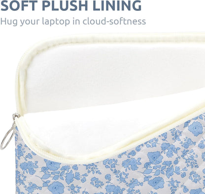Puffy Laptop Sleeve 13 Inch Cute Quilted Laptop Protective Case Padded Floral Computer Sleeve for MacBook (A-Blue, 13 Inch)