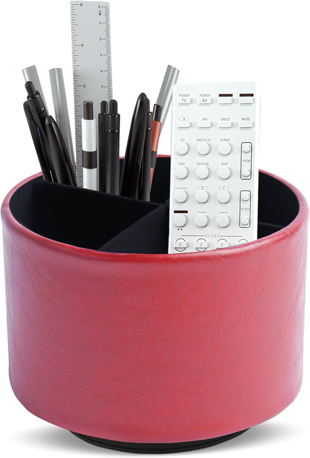 Round Leather Art Supply Organizer,Remote Control Holder,360 Degree Rotating,Multi-Functional Pencil Holder,4 Compartments Desktop Stationary Organizer(1-Fractal Flower) | Round - Colors C