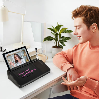 DOLLAR BOSS Glass Desk Whiteboard Calendar Small Dry Erase Board Desktop White Board with Storage Drawer Computer Keyboard Stand Desk Organizer, Colorful Weekly Calendar, Black