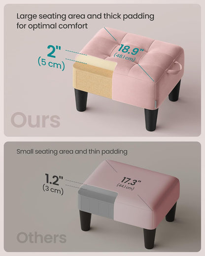 SONGMICS Foot Stool with Legs, Small Footstool Ottoman, Velvet Seat with Thick Cushion, for Living Room, Bedroom, Entryway, 330 lb Weight Capacity, Jelly Pink ULOM501R01