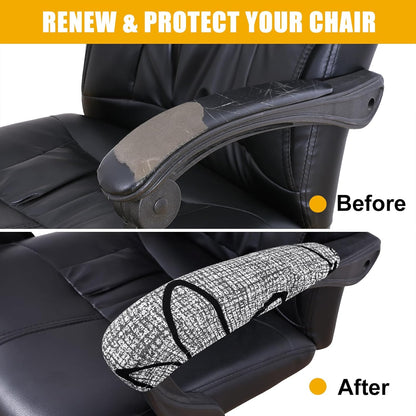 Smiry Stretch Printed Office Chair Armrest Covers, 2 Pcs Soft Fit Removable Washable Computer Desk Chair Arm Covers Protector, Black