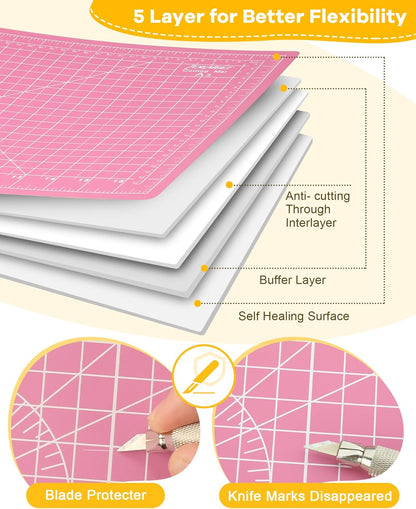 Density-upgraded 18"x12" Self Healing Cutting Mat, Idemeet Rotary Sewing Mat for Crafts, 5-Ply Blade Table Protector Cut Board for Fabric Leather Cutting Quilting Modeling Hobby Project, A3, Black