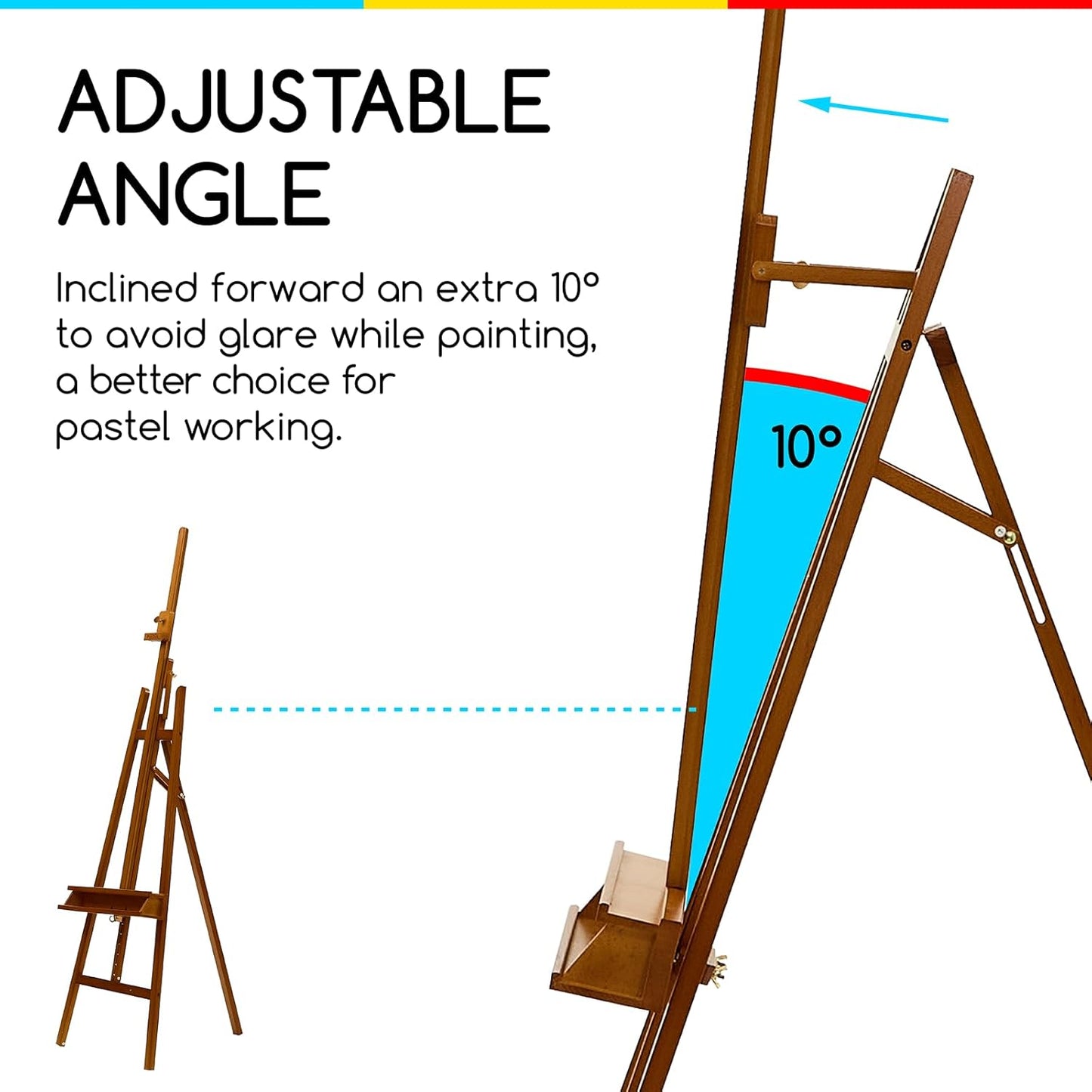 MEEDEN Large Painters Easel Adjustable Solid Beech Wood Artist Easel, Studio Easel for Adults with Brush Holder, Holds Canvas up to 48" - Walnut