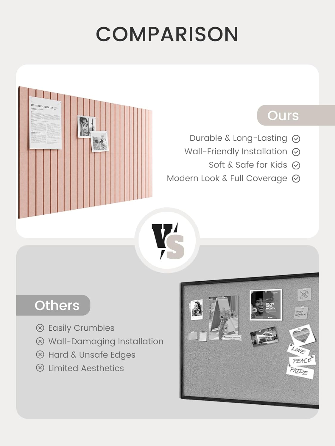 Bumusty Large Cork Board Alternative-48 x 36" Felt Bulletin Board Tiles, with 30 Pushpins, 70 Adhesive Tabs, Fine-Stripe 12-Pack, Cork Boards for Office Push Pin Board Felt Board-Oatmeal