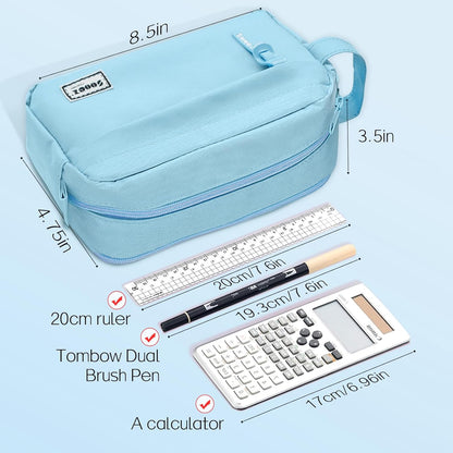 Sooez Original High Capacity Pencil Case, Big Pencil Bag Pouch Box Organizer Pen Case, Aesthetic Supply for Girls Adults, Portable Journaling Supplies with Easy Grip Handle & Loop, Mint Green