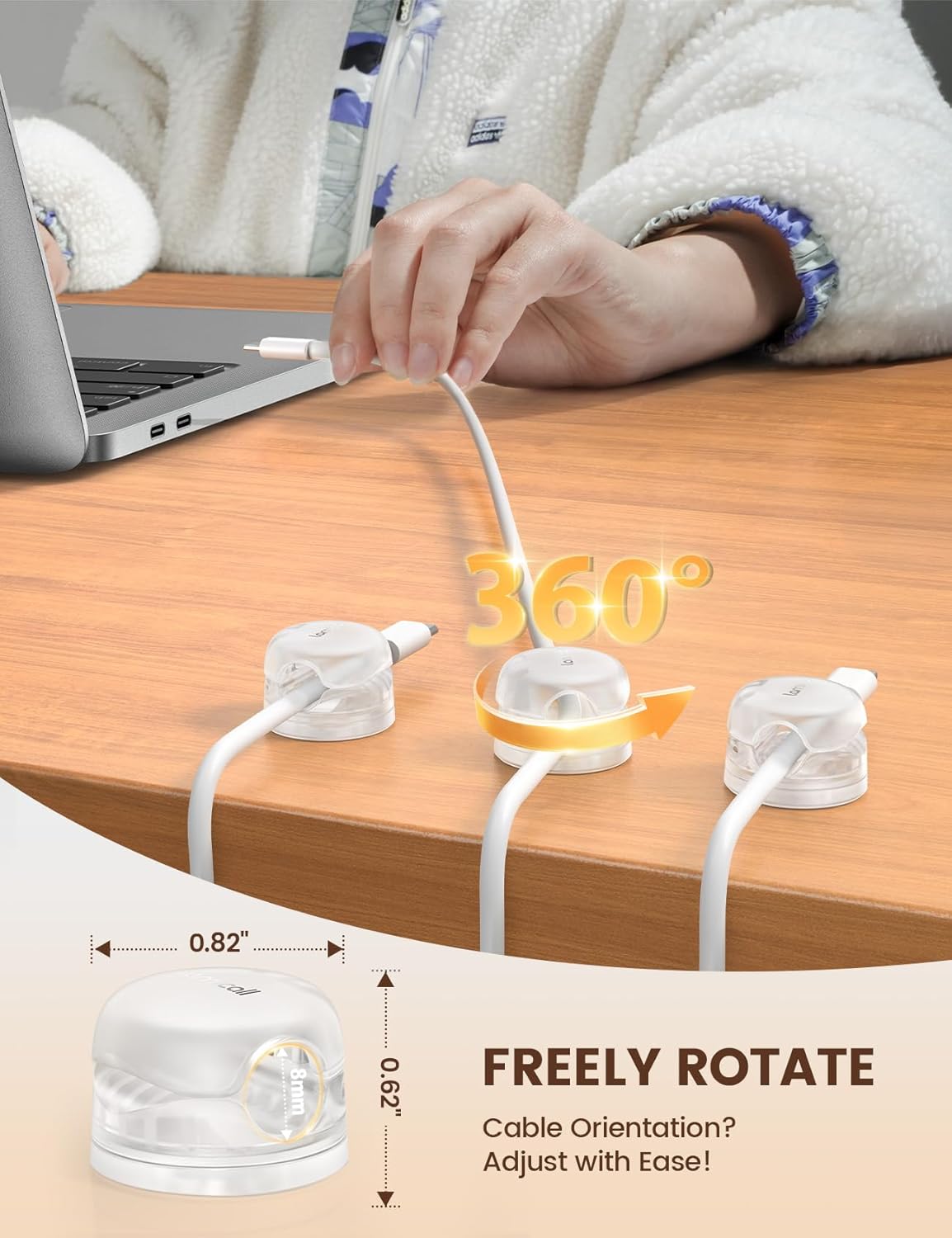 Lamicall 6Pack Rotatable Cord Organizer Cable Clips - [1s Lock] Spring Cord Holder, Desk Phone Charger Cable Management, Wire Keeper for Nightstand, Office Accessories & Christmas Home Organizers
