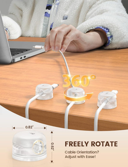 Lamicall 6Pack Rotatable Cord Organizer Cable Clips - [1s Lock] Spring Cord Holder, Desk Phone Charger Cable Management, Wire Keeper for Nightstand, Office Accessories & Christmas Home Organizers