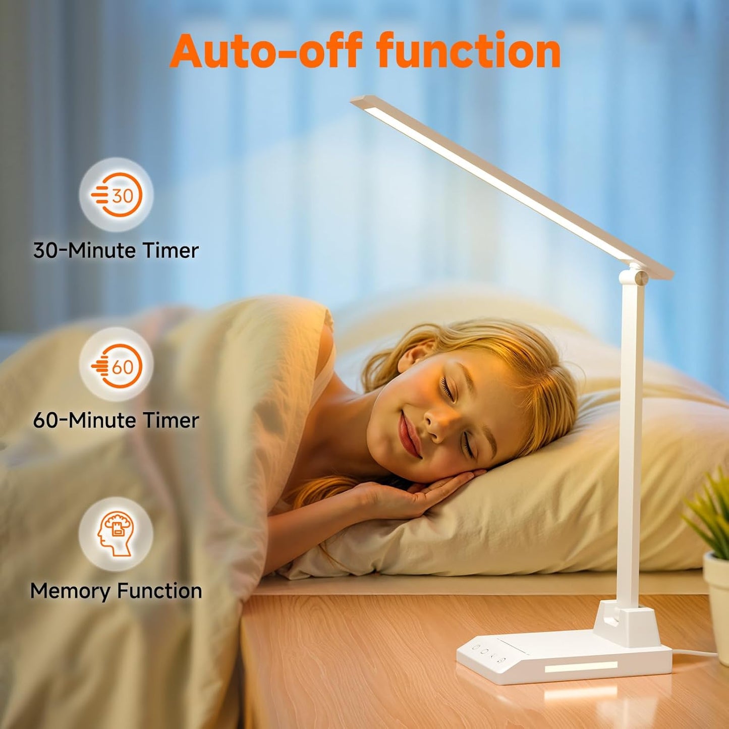 ShineTech LED Desk Lamp with USB-C Charging Port, Dimmable Desk Lamp for Home Office, Eye-Caring Reading Lamp with 25 Lighting Modes, Small Desk Light for Bedroom Nightstand with Adapter