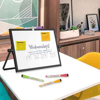 Dry Erase Magnetic White Board, 16" x 12" Double-Sided Desktop Whiteboard with Stand, Portable Small Whiteboard Set for Drawing, Office, Home