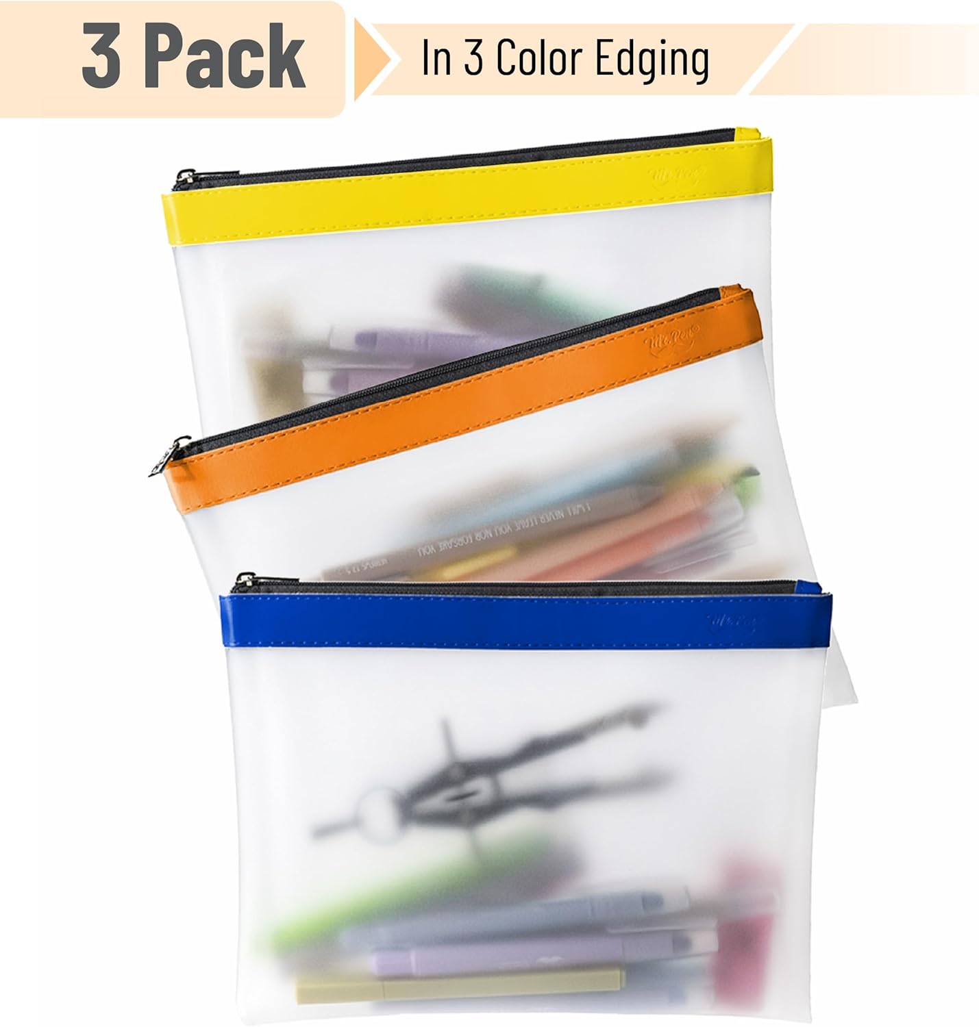 Mr. Pen- Clear Pencil Pouch, 8.50"x4.25", 3 Pack, Durable TPU Material, Medium Water-Resistant Pencil Bags with Smooth Zipper, Multipurpose Clear Pouch for Stationery, School, Office, Travel Supplies