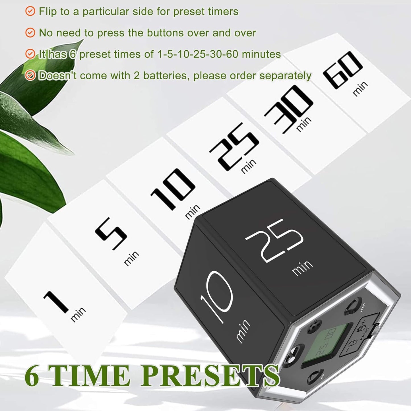 Hexagon Flip Timer, Kitchen Timer for Cooking, Various Time Presets, LCD Digital Display, Magnetic Suction, Mute Alarm Modes, Practical Gift Ideal for Study, Office, Gym, Kitchen, etc. (Black)
