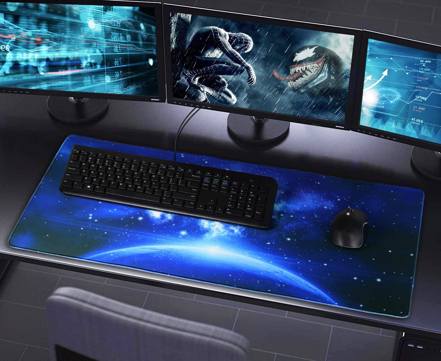 Large Extended Gaming Mouse Pad with Stitched Edges, (31.5X15.7In) Durable Non-Slip Natural Rubber Base, Waterproof Computer Keyboard Pad Mat for Esports Pros/Gamer/Desktop/Office/Home-Black