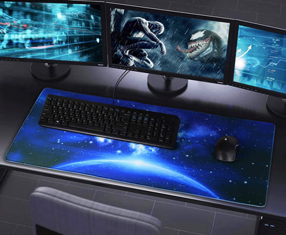 Large Extended Gaming Mouse Pad with Stitched Edges, (31.5X15.7In) Durable Non-Slip Natural Rubber Base, Waterproof Computer Keyboard Pad Mat for Esports Pros/Gamer/Desktop/Office/Home-Black