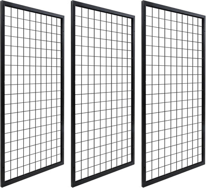 NectaCol 3 Packs Grid Wall Panels, Metal Black Wire Grid Panel, Gridwall Display Rack, Heavy Duty Gridwall Panels for Retail Display