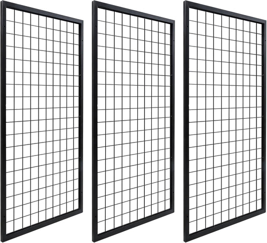 NectaCol 3 Packs Grid Wall Panels, Metal Black Wire Grid Panel, Gridwall Display Rack, Heavy Duty Gridwall Panels for Retail Display