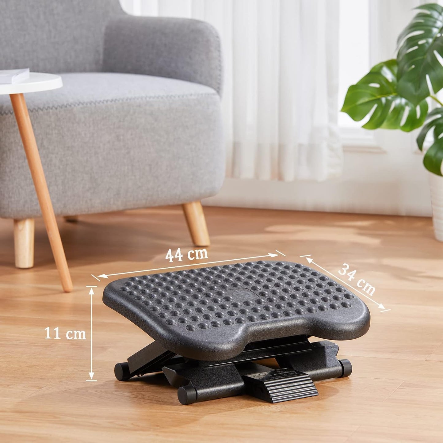 HUANUO Adjustable Desk Footrest, Foot Rest for Under Desk at Work with Massage, Adjustable Foot Stool with 3 Height Position & 30 Degree Tilt Angle Adjustment for Home, Office, Gray