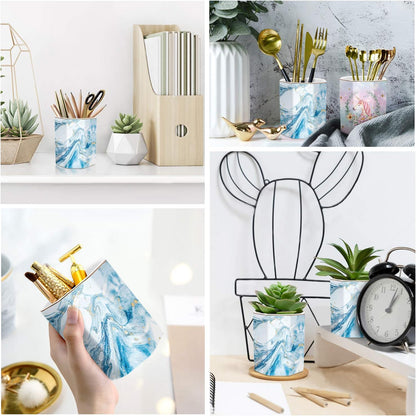 Pen Holder, Pencil Holder for Desk, Marble Desk Organizer Cute, Durable Ceramic Pencil Cup, Decorative Makeup Brush Holder Cup, Stationery Holder for Office, Home, Gray Marble