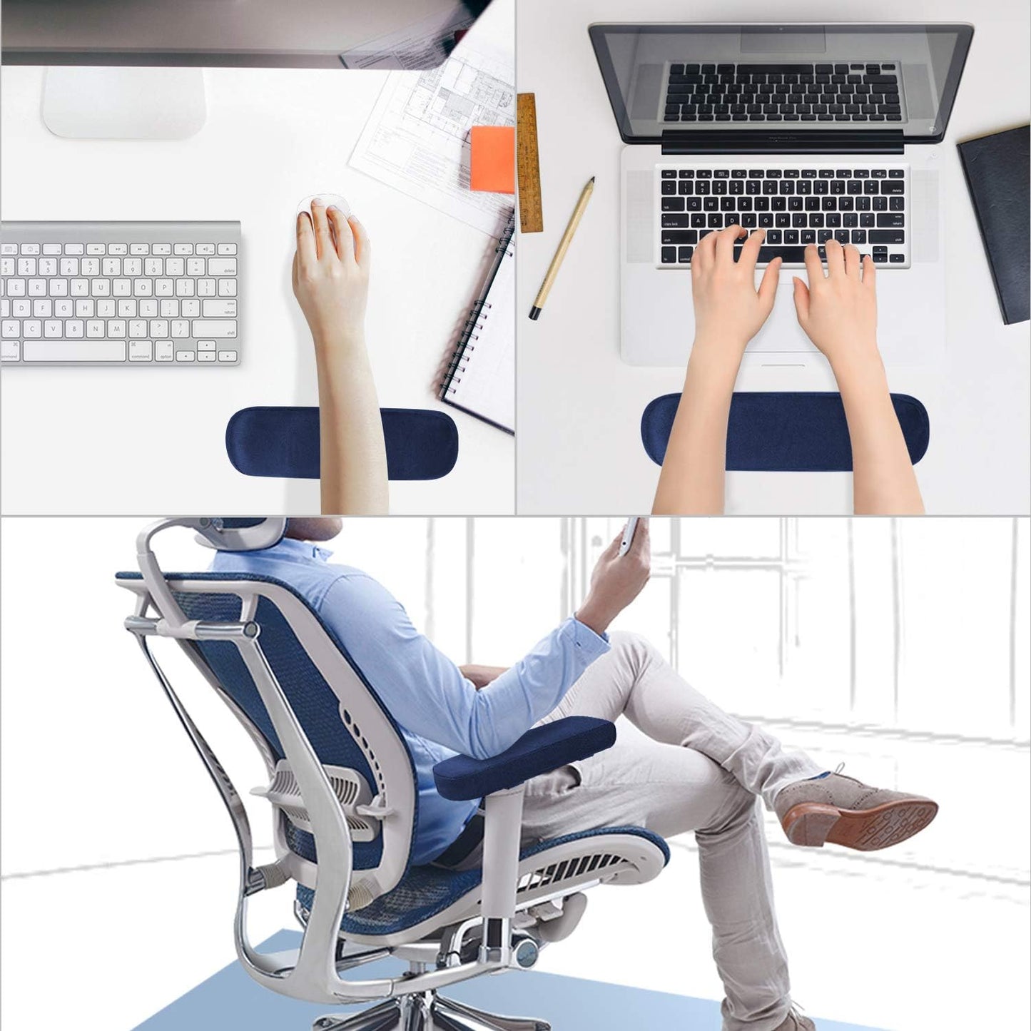MOSISO Chair Armrest Pads (2 Pack), Memory Foam Home/Office Chair Arm Rest Covers Comfy Computer Gaming Elbow Cushion Removable Washable Elbow Support Forearm Pressure Relief, Black