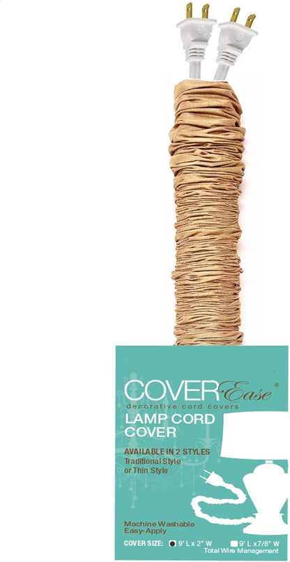 Cream COVEREase Lamp Cord Cover 9 ft Faux Silk Fabric Cover - Cable Sleeve, Wire Cover, Cord Hider for Cable Management for Electrical Lighting Fixtures. (1 PK)