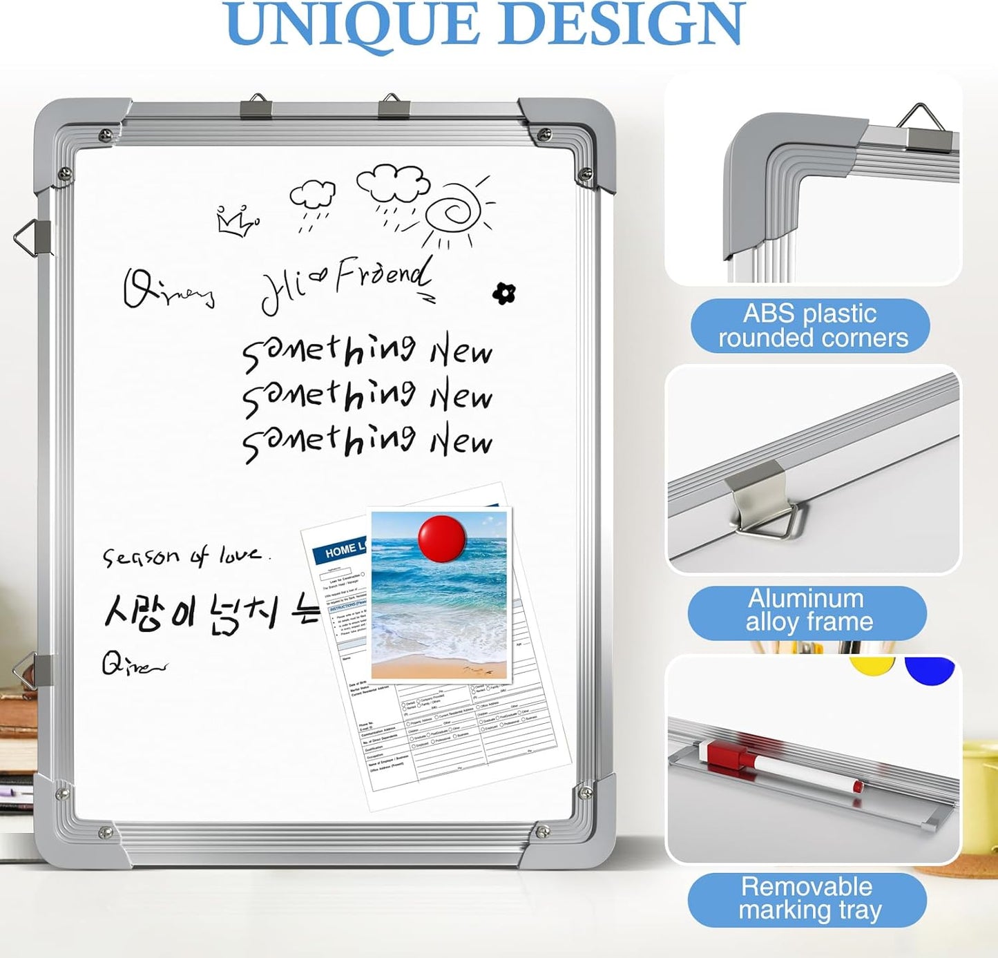 Magnetic Dry Erase White Board with Stand, 12'' x 16'' Desktop Weekly Schedule Board, 10 Markers, 4 Magnets, 1 Eraser, Double-Sided White Board Easel for Drawing School to Do List