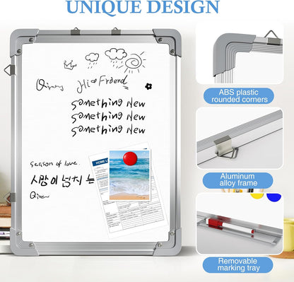 Magnetic Dry Erase White Board with Stand, 12'' x 16'' Desktop Weekly Schedule Board, 10 Markers, 4 Magnets, 1 Eraser, Double-Sided White Board Easel for Drawing School to Do List