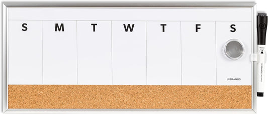 U Brands Dry Erase Weekly Combo Board, 7" x 16" Inches, Office Supplies, Silver Aluminum Frame, Pack of 1 (4585U03)
