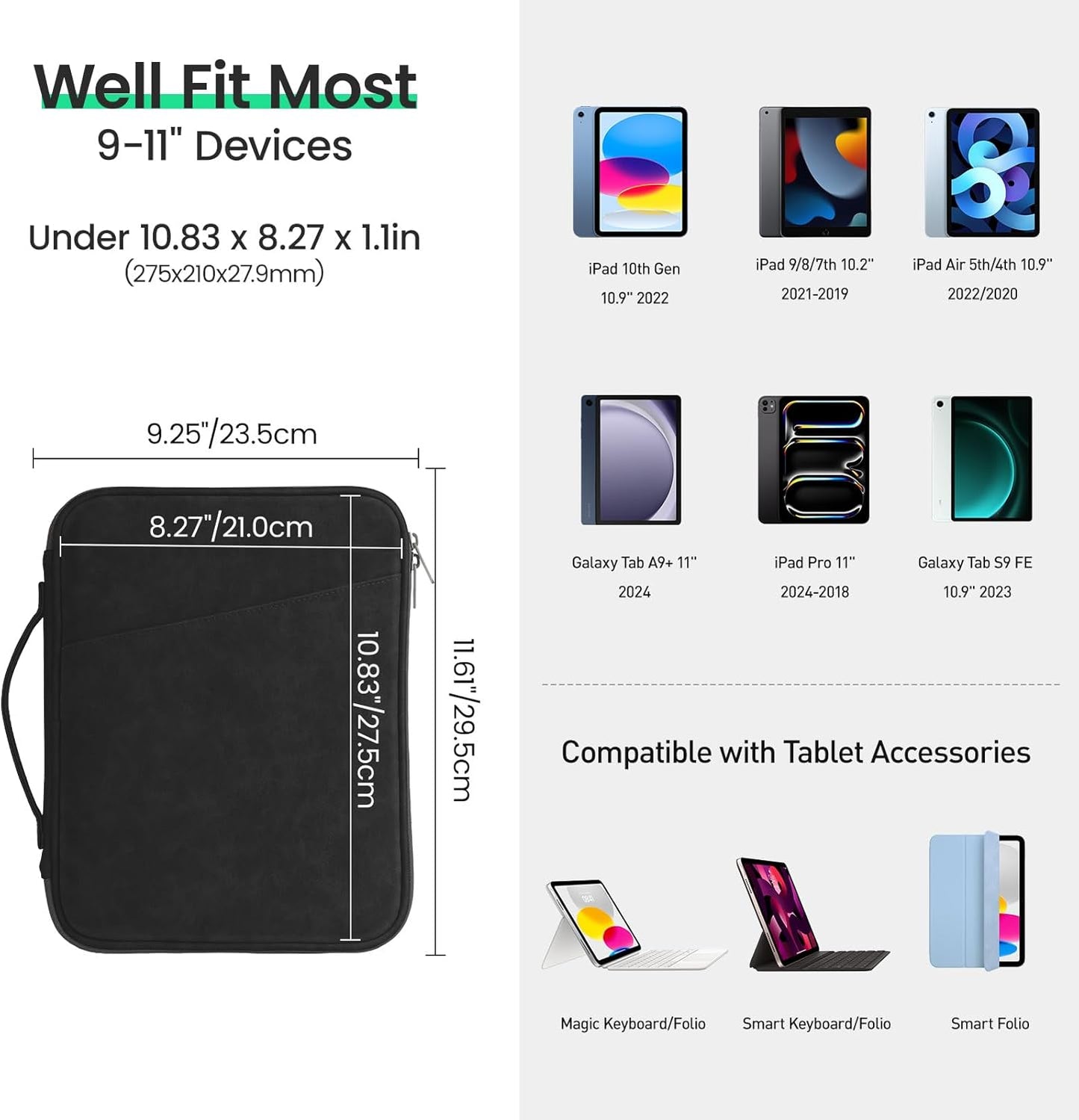 DTTO 9-11 Inch Tablet Sleeve Bag for iPad A16, iPad Air 11-inch M3 M2 / Air 5/4th Gen 10.9", iPad Pro 11 M4, iPad 10/9/8/7th Gen, Galaxy Tab A9+, Waterproof Travel Bag, Pink